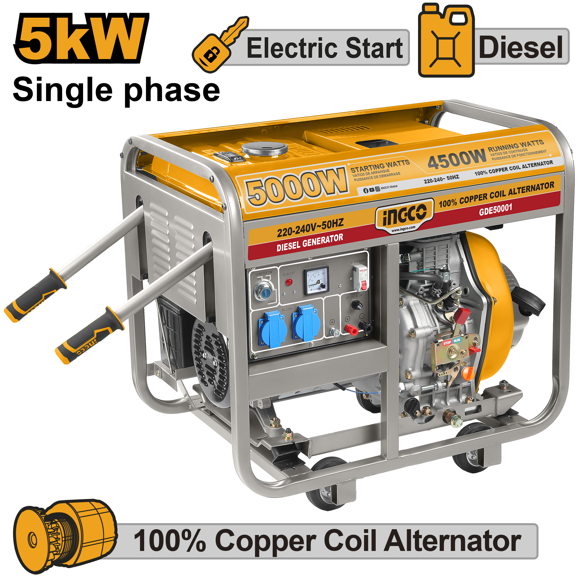 5KW Ingco Open-Frame Single Phase Diesel Generator – GDE50001