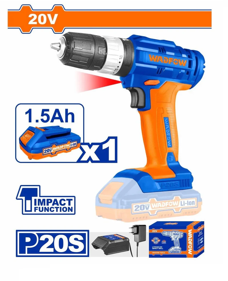 35Nm Lithium-Ion Cordless Impact Drill with 20V 1.5Ah Battery & Charger - WCDP521