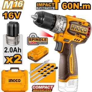 16V Compact Cordless Impact Drill with Brushless Motor & 2 Batteries – CIDLI16682