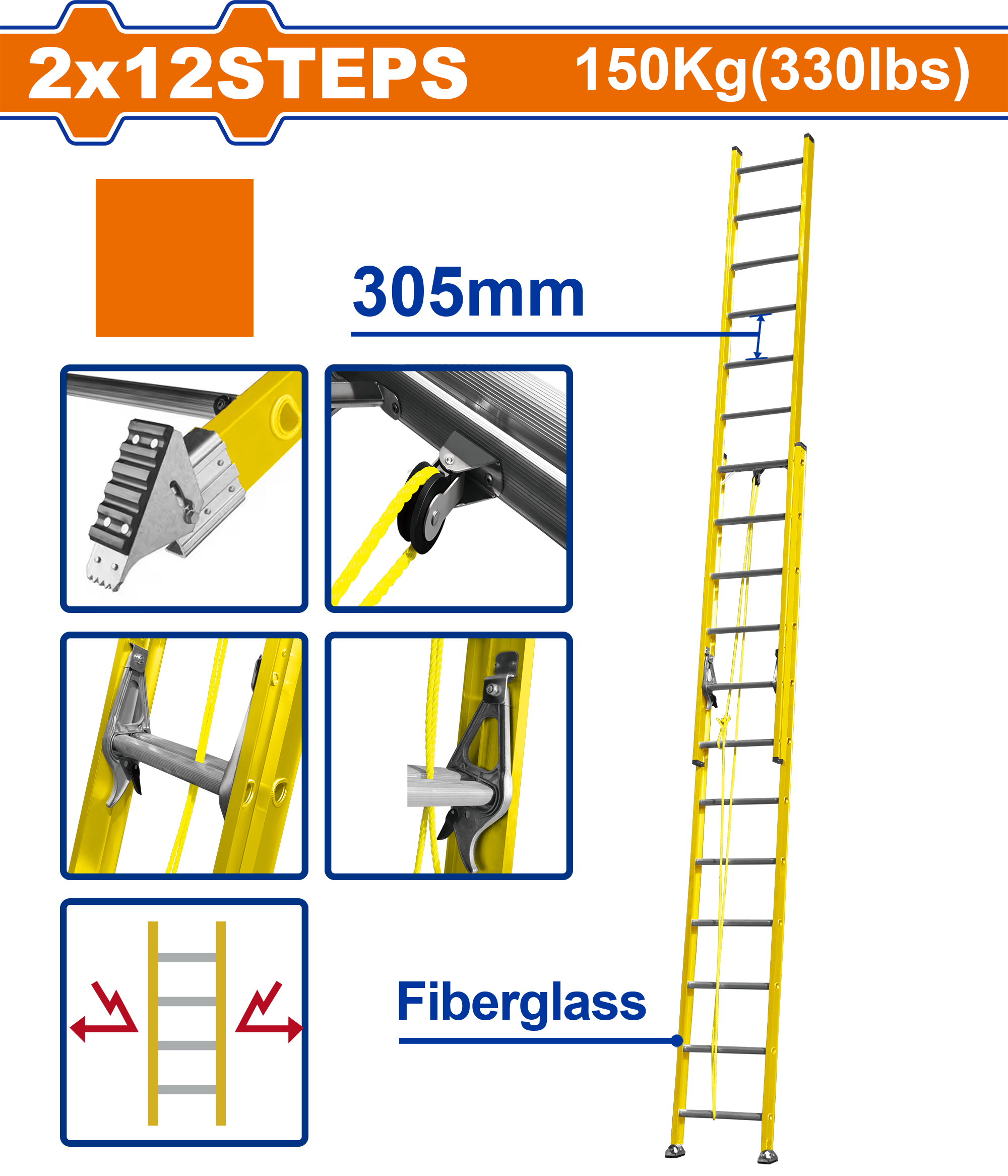 2×12 Step Extension Fiberglass Ladder – WLD0924